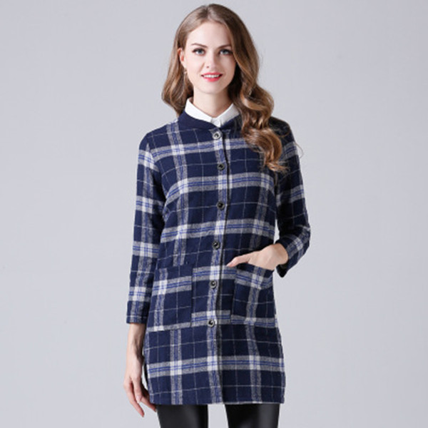 New Spring Autumn Fashion Coat Round Neck Long Sleeve Top Plaid Coat Clothing Plus Size Spring Coats Jackets Hot Sale