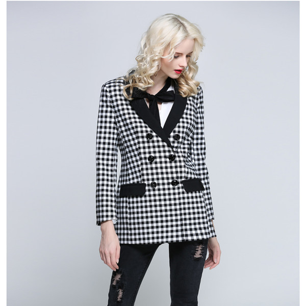 Autumn Spring Coat Slim Long Sleeves European Suits Casual Elegant Luxury Fashion Suits for Women Black and White Plaid