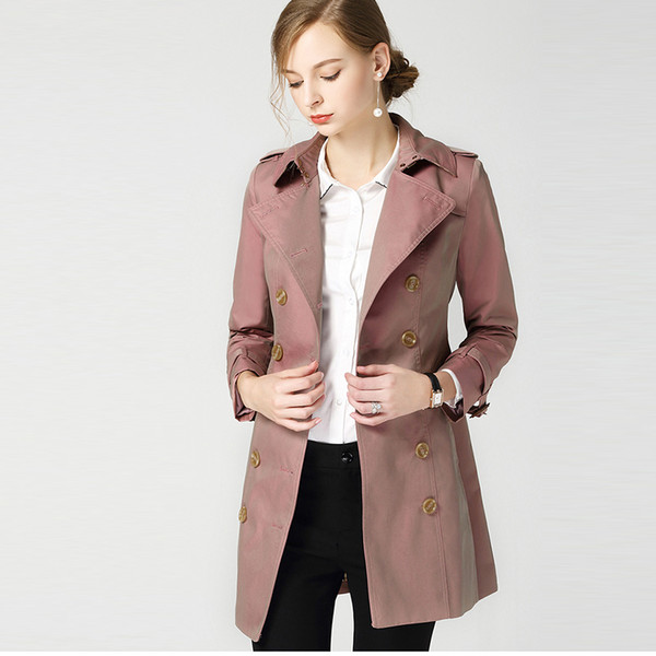 Hot Classic Women Fashion England Overcoat Middle Long Trench Coat British Designer Double Breasted Slim Belted for Women