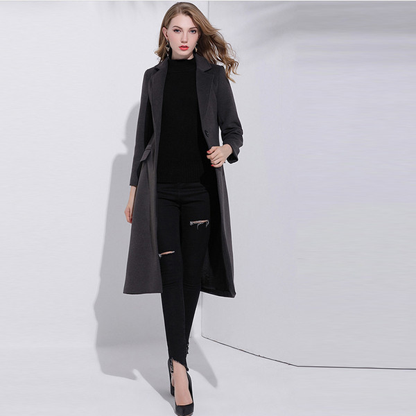 Autumn Winter Fashion Slim Grey Women Casual Trench Coats Long Winter Coats Women Wool England Style Outwear Overcoat Outerwear