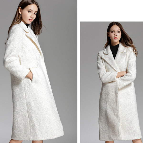 Autumn Winter Fashion Middle Long White Wool Coat for Women Outerwear England Trench New Arrival Outerwear Jackets 