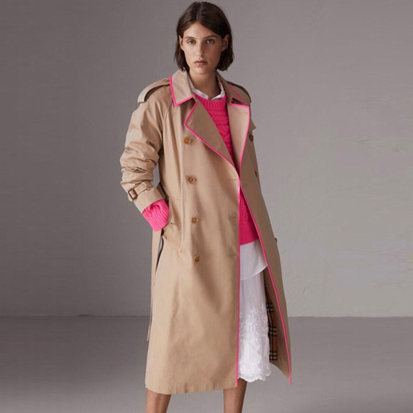 Khaki Trench Coat Women Fashion Style Turn-Down Collar Long Sleeve Slim Coats Casaul Autumn Long Trench Coat Outwear