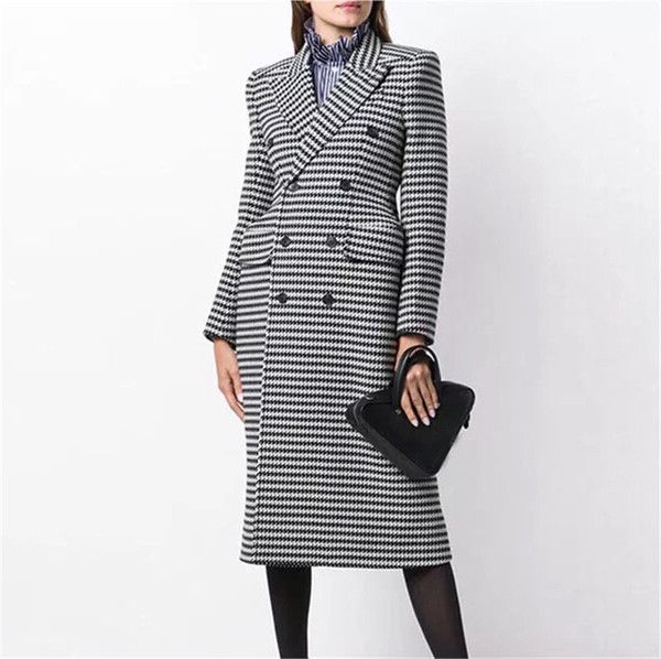 Plaid Jacket Autumn Women Runway Winter Long Jackets Casual Windbreaker Trench Double Breasted Coat Female