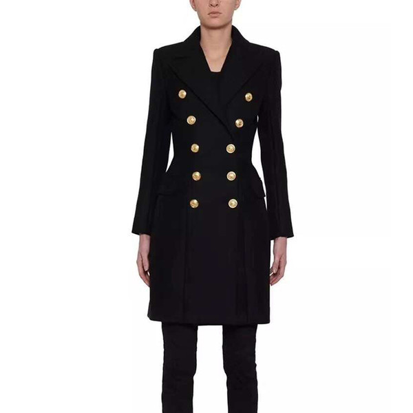 Runway Style Female Black Jackets Slim Long Sleeve Solid Double Breasted Coat Jacket Jumper Outerwear 