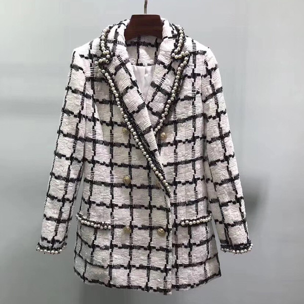 White Plaid Jackets Women Luxury Designer Brands Clothing Winter Casual Long Sleeve Cardigan Knit Coat Woolen Tops Jacket Outerwear