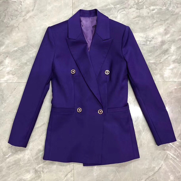 Ladies Purple Blazer Jacket Work Office Women Long Sleeve Coats Women Elegant Botton Jacket Casual Solid Color Tops