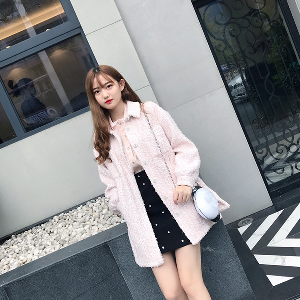 Light Pink Jackets Single Breasted Autumn Wool Cardigan Coats Long Sleeve 2018 Brand Runway Coat Winter Female