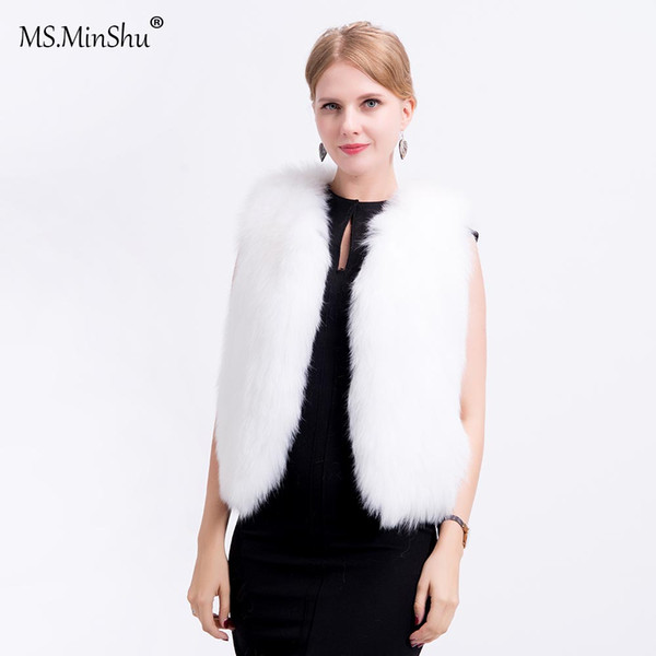 MS.MinShu Women Genuine Fox Waistcoat Hand Knitted Fox Fur Vest Lightly Real Fur Vest Gilet fur jacket with lining