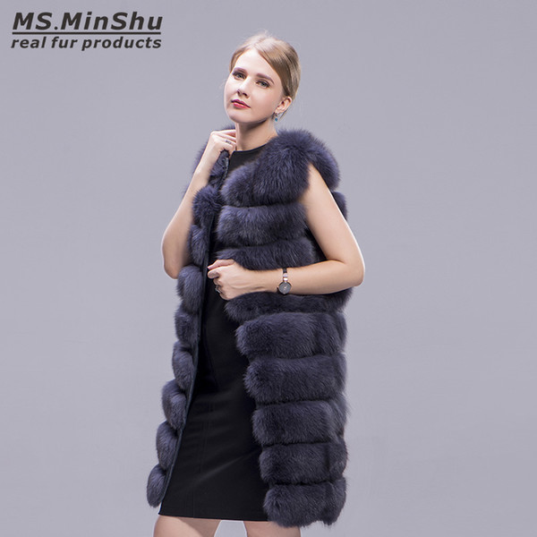 Fashion Winter Coat Natural Real Fur Coat Real Fox Coat Long 90cm Thick Fur Vest Sleeveless Outwear Fox Vest Ms.MinShu