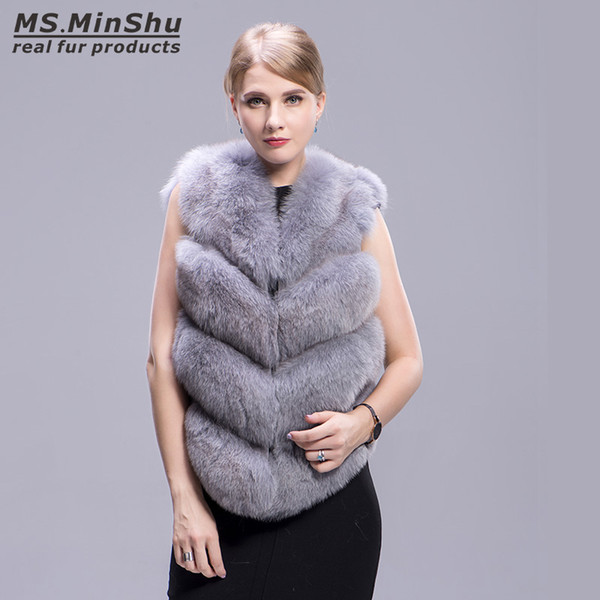 Real Fur Vest Jacket Sleeveless Outwear Genuine Fox Fur Waistcoat Female Luxury Coat Sleeveless Vest Natural Ms.MinShu