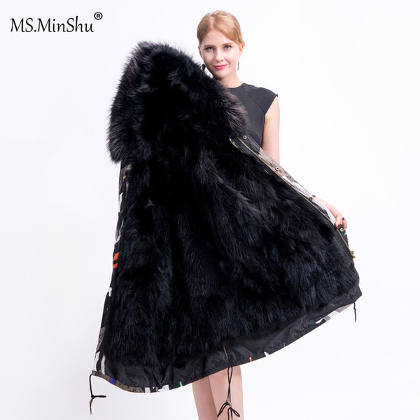 MS.MinShu Women Real Fur Parkas Detachable Liner Big Collar Winter Fur Jacket Luxury Fox Fur Coat Women Winter Coat