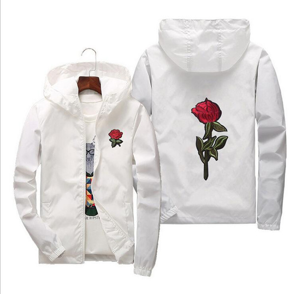 Women Rose Embroidery Spring Thin Windproof Outdoor Jacket Parent-Child Clothing Couples Style Simple Fashion Large Size Sports Jacket