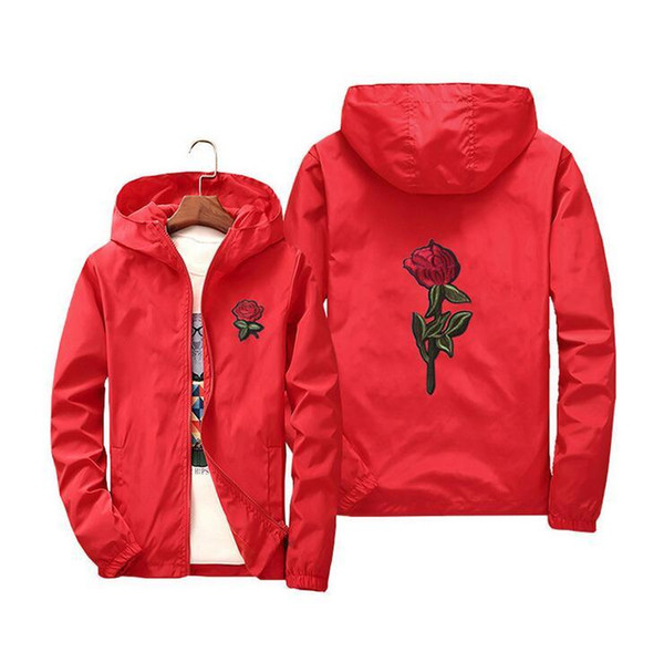 Women Rose Embroidery Spring Thin Windproof Outdoor Jacket Parent-Child Clothing Couples Style Simple Fashion Large Size Sports Jacket