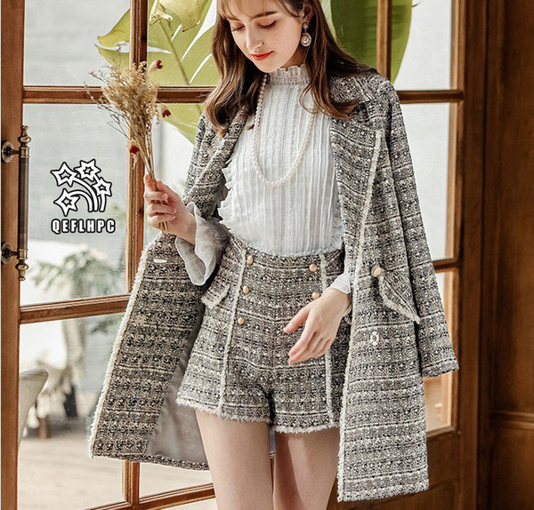 Lapel Neck Double-breasted Lattices Loose coat Woolen coat Fashion casual lady winter wear Women Wool & Blends Women Outerwear A18