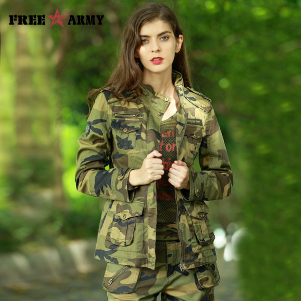 FREE ARMY 2017 New Women's Casual Camouflage Jacket Denim Cotton Jacket Military Camo Jackets and Coats Female Basic Outerwear GS-8253B