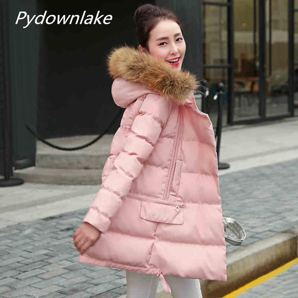 Women Winter Jacket And Coat Slim Warm Female Long Jackets Real Fur Collar Coats Woman Cotton padded Hood Parka