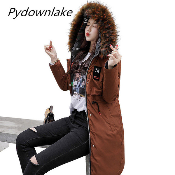 Fashion Warm Cotton Woman Winter Coats and Jackets Loose Hooded Pockets Parka Feminina Fur Collar Long Woman Coats