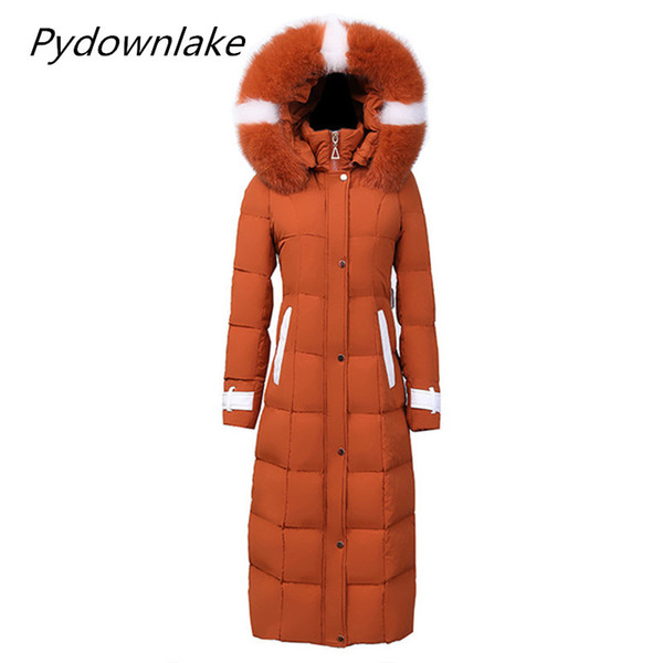 Winter Down Cotton Jacket Women Warm Coat Female 100% Natural Fur Collar Long Jackets Clothing Pyodownlake 3XL