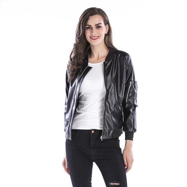 BOFUTE New Women's Clothing Zipper Black Long Sleeve Coats Leather Jackets B5610