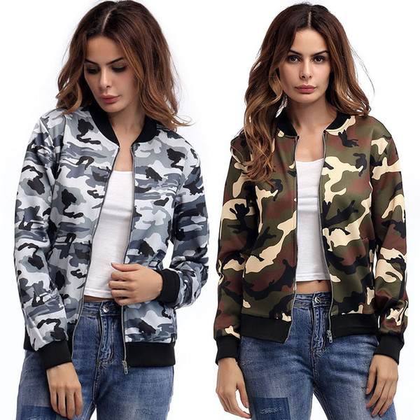 BOFUTE New Women's Clothing Camouflage Jackets O-Neck Long Sleeve Coats B5348