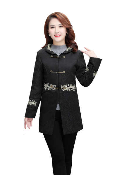 Shanghai Story Autumn National Trend chinese style Black Chinese Women's Cotton Long Jacket Embroider Winter Coat For Woman