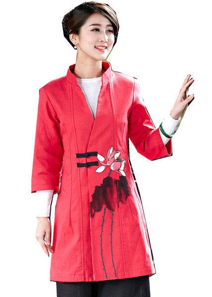 Shanghai Story Novelty Red Female Coin Button Chinese Jacket Linen Cotton Coat Classic Chinese Tang Clothing For Women