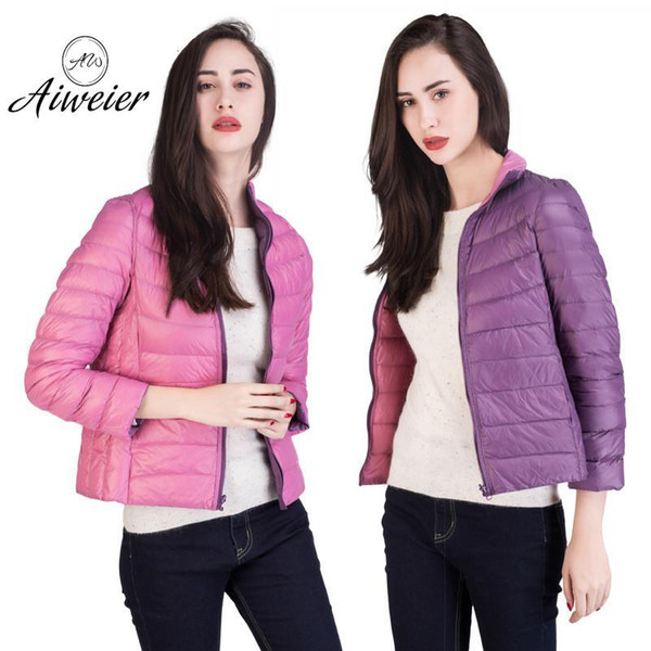 [Aiweier]Ultra Light Down Womens Nylon Jackets Two Sides Wear 2017 Winter European Winter Down Coat For Ladies Parkas AL2104