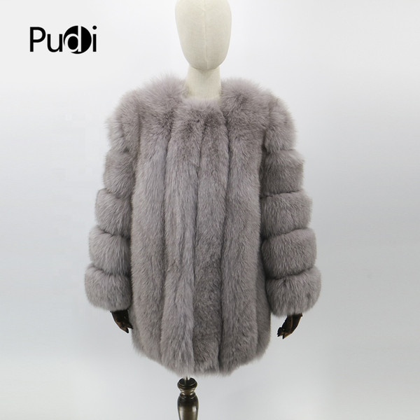 Pudi CT921 women Real red fox fur Splicing jacket overcoat lady fashion winter warm genuine natural fur luxury outwear