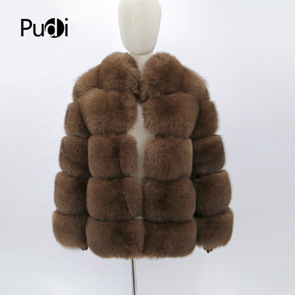 Pudi CT922 women knitted Real fox fur coat jacket overcoat standing collar lady fashion winter warm genuine fur coat outwear