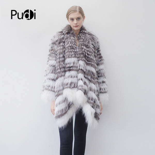 CT925 Pudi 2019 autumn fashion women genuine raccoon fur silver fox coat lady Age reduction casual real fur coat