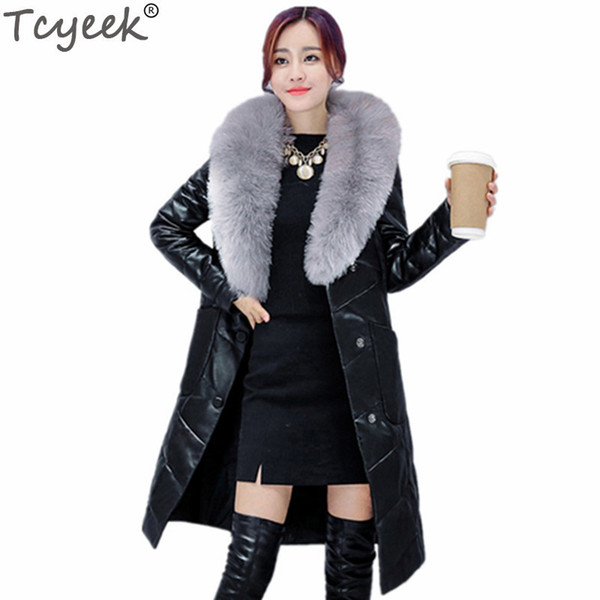 Tcyeek 2017 Warm Female PU Leather Jacket Faux Sheepskin Coat Casaco Feminino Inverno Pink Red Plus Size 4XL Winter Jacket Women