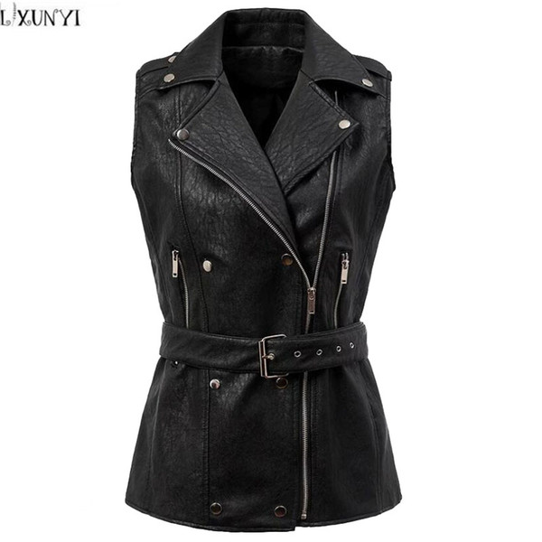 Fashion Female Sleeveless Vest jacket New 2017 Double Breasted leather jacket Women Slim PU Women's leather Coats Belt Waistcoat