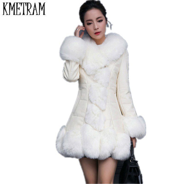 2017 Warm Fur Collar Down Cotton Winter Jacket Women European Style EleLady Slim Leather Jacket Women Coat Female WUJ0652