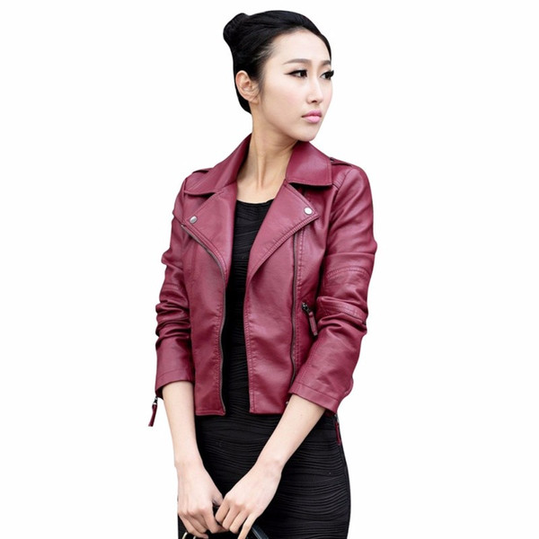 Women Casual Motorcycle PU Leather Long Sleeve Jacket Stylish Coat Hot Outwear Slim Brand Zipper Tops