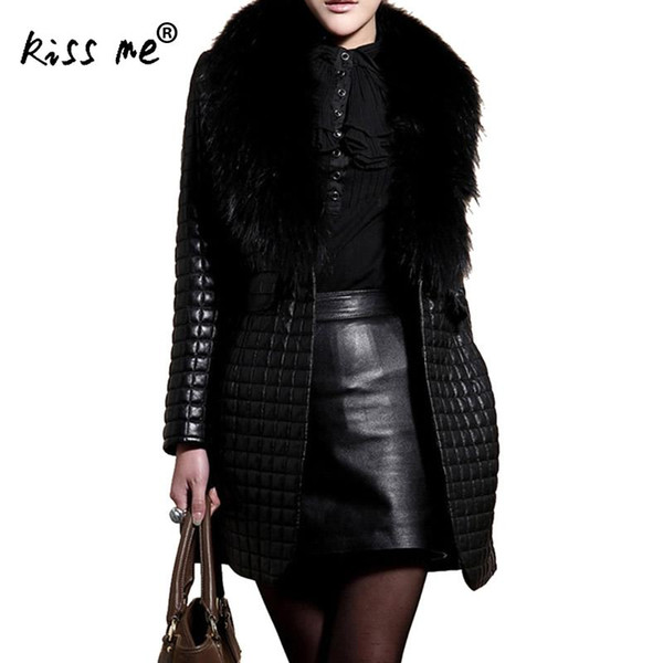 Women's Leather Jacket Fashion Patchwork Leather Jacket Fur Women Long Faux OverCoat Blouson Cuir Femme Plus Size