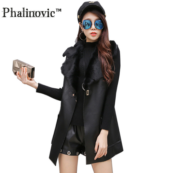 Phalinovic 2017 Pu Leather Vest Sleeveless Women Jacket Cloak Autumn Winter Outwear Lady Long Sleeveless Coat Plus Size 5xl