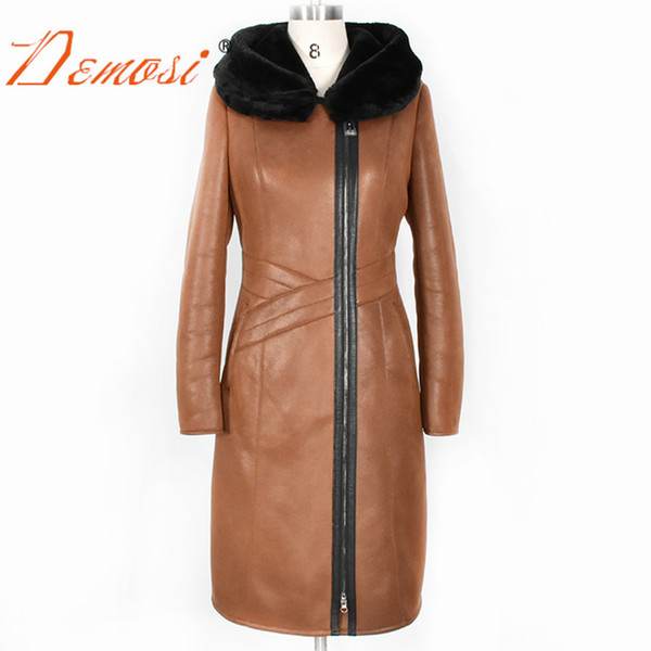 New Women Long Solid Zipper Thick Winter Female Leather Jacket Warm Hooded Long Sleeve High Quality Outwear Overcoat Suede Coat