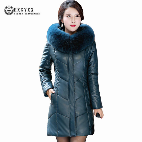 Real Fox Fur Collar Fashion Genuine Leather Jackets Women Sheepskin Coats Plus Size Leather Down Coat Jaquetas Feminino Okb189