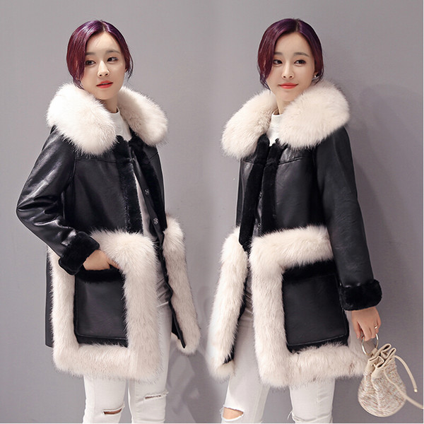 2016 new women's winter fur collar leather fur long section of lamb's wool coat coat woman