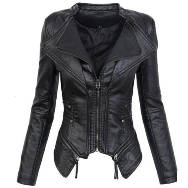 Gothic faux leather PU Jacket Women Winter Autumn Fashion Motorcycle Jacket Black faux leather coats Outerwear 2018 Coat HOT