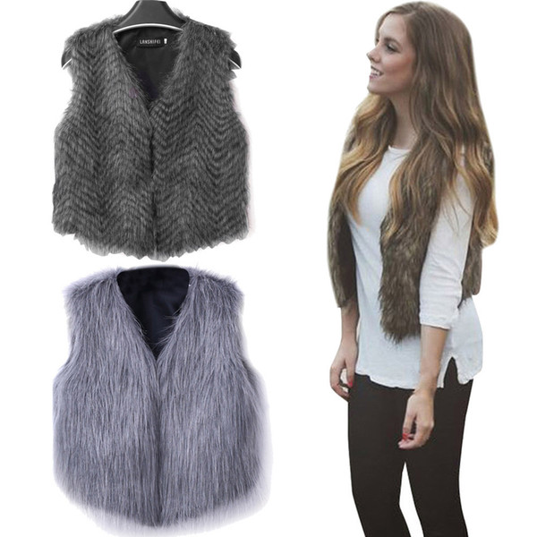 Hot brand girl Women's Warm Faux Fur Sleeveless Vest Coat V-Collar Waistcoat Jacket Outwear 250#1809132510