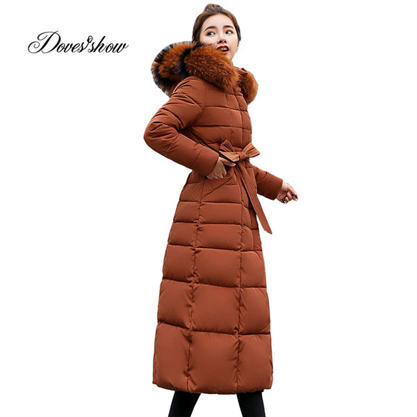 Hooded Fur Collar Winter Down Jacket Long Warm Women Cotton-padded Casaco Feminino Abrigos Mujer Invierno Parkas Outwear 02