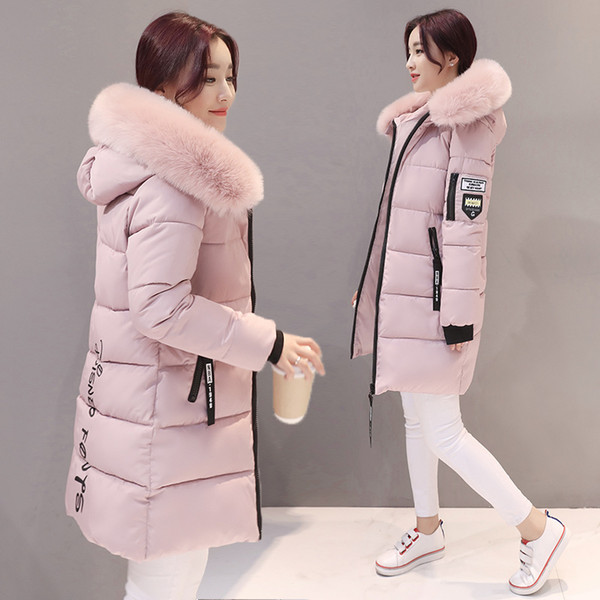 New 2018 autumn Winter women fur collar Long hoodie Down Jacket Plus Size Hooded cotton thick warm Windproof Parkas