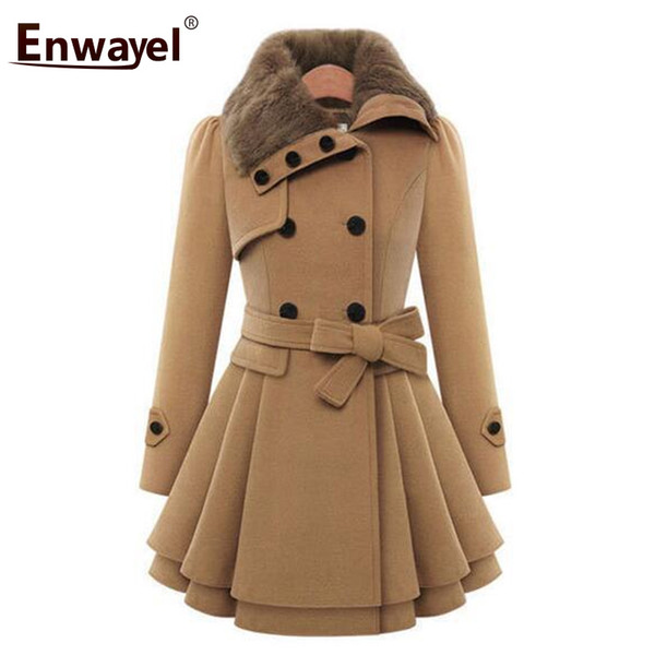 ENWAYEL Brand 2018 Fashion Casual Winter Warm Fur Trench Coats For Women Outerwear Female Double Breasted Thick Coat Femme 9004