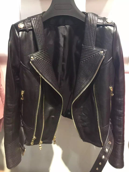 Wholesale- 2016 natural lady leather jacket 100% real sheep leather coat