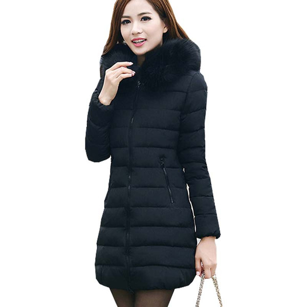 Wholesale-2016 New Fashion Winter Women Thick Casual Down Cotton Parka Long Fur Collar Hooded Coat Jacket Plus Size 5XL Hot sale ZY734