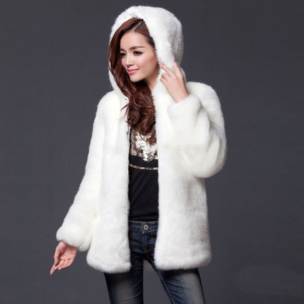 Warm Winter Thick Fur Women Faux Fur Coat Medium-long Hooded Rabbit Coats and Jackets Plus Size S-3XL-5XL