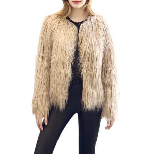 Autumn Winter Elegant Women Coat Stylish Faux Fur Fluffy Hot Long Sleeve Furry Coat Chic Outerwear New Sale