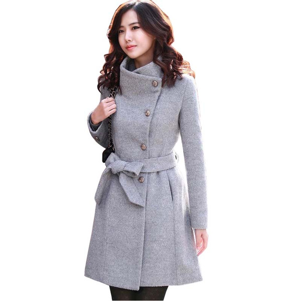 2017 Women Single-breasted Wool Blend Coat Fashion Warm Long-sleeved Slim Fit Overcoat Female Jacket Cashmere Outwear YF214