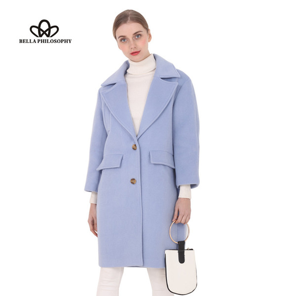 Bella Philosophy 2017 New wool long thick coat jacket Women warm winter coat turn-down Casual Long Outerwears for ladies